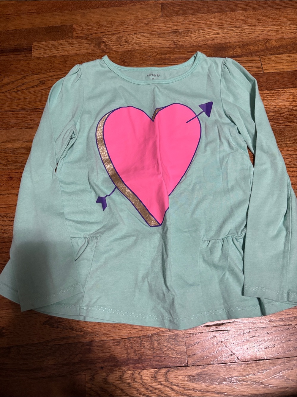 Carter’s teal & heart graphic long sleeve shirt
